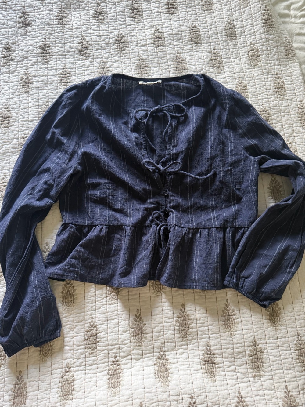Women’s Navy Tie-Front Peplum Top